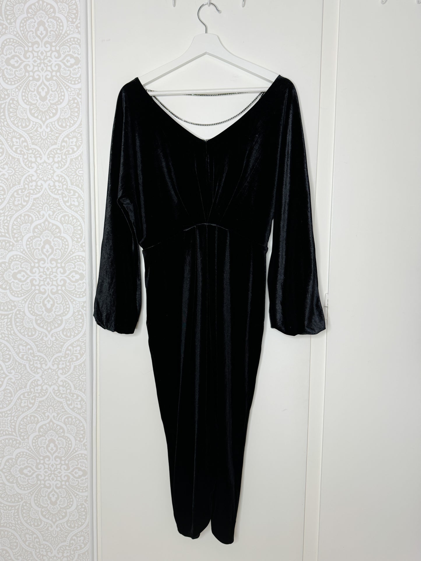 Black velour dress with jewels on the back