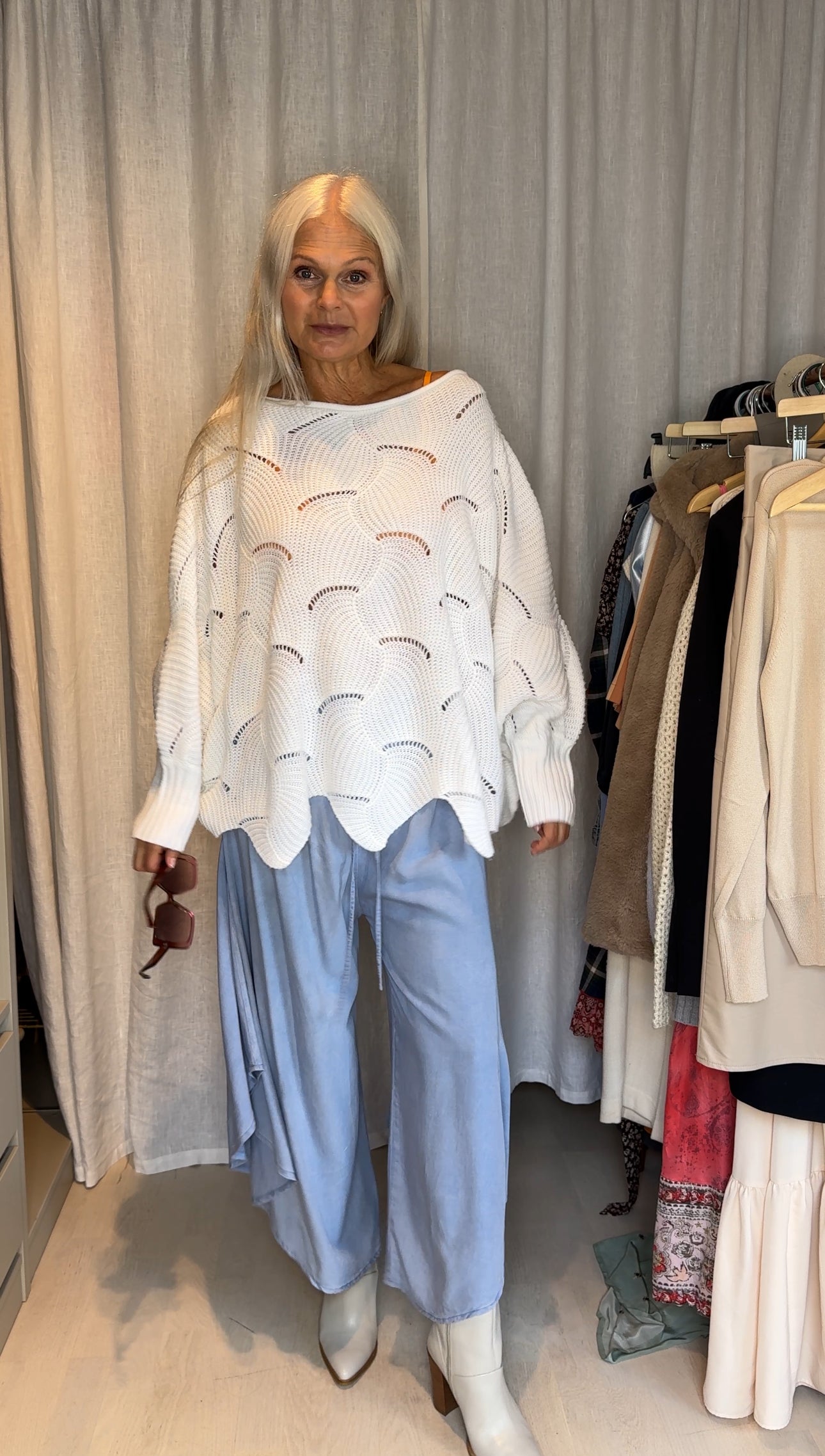 White crochet sweater