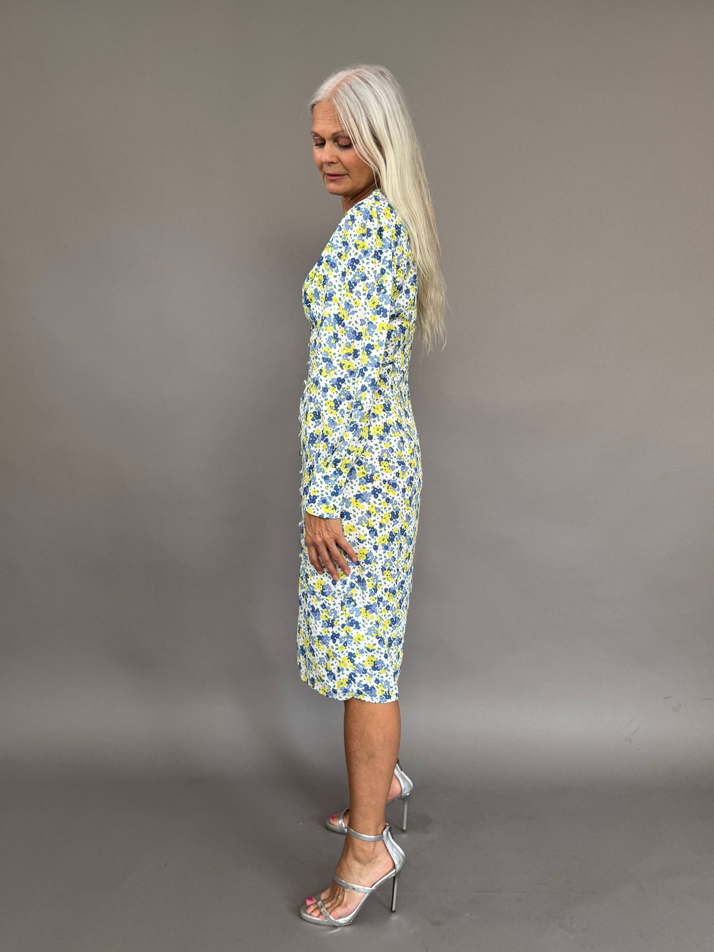 Boho dress with floral pattern yellow and blue