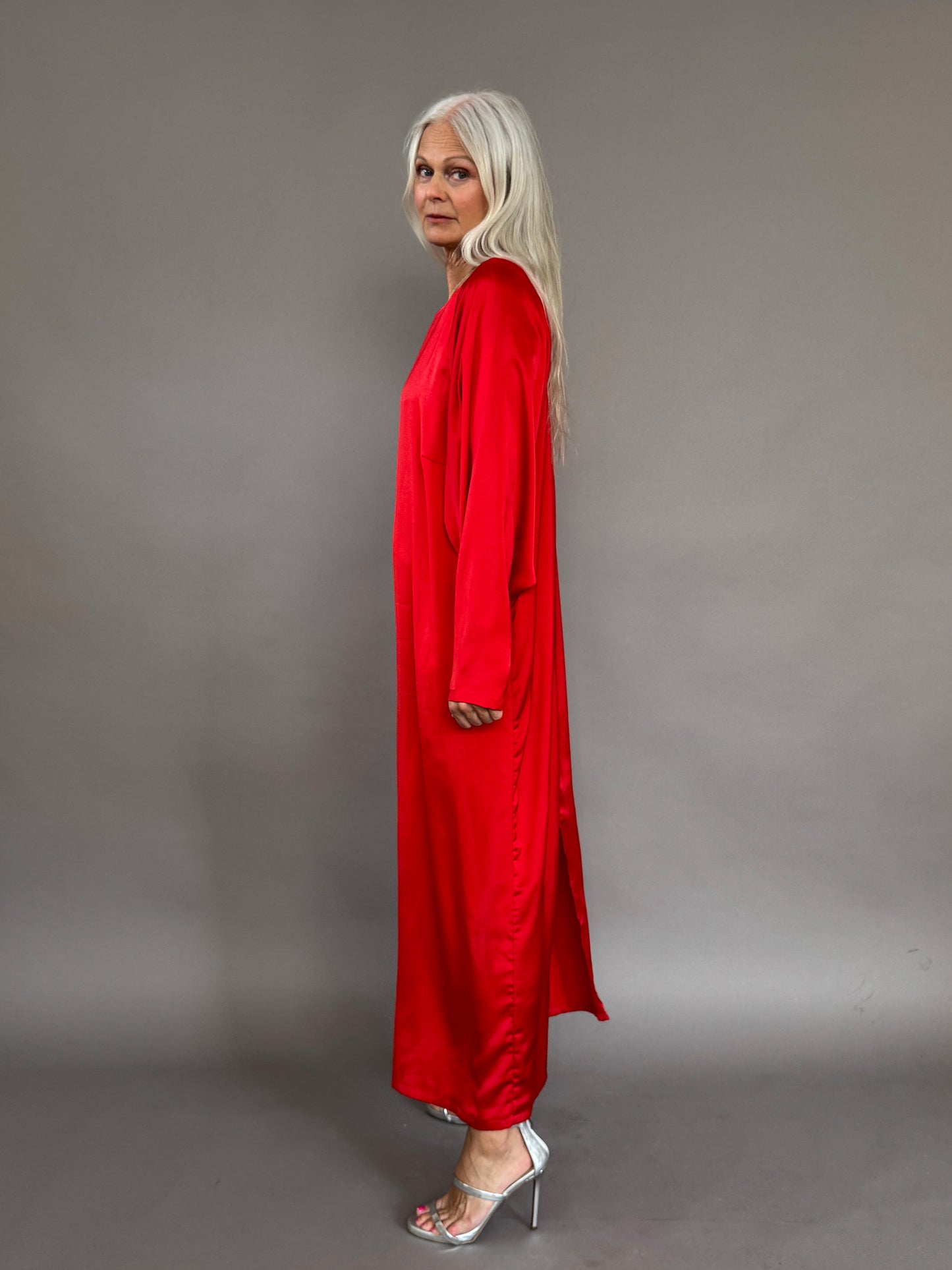 Beautiful red satin maxi dress