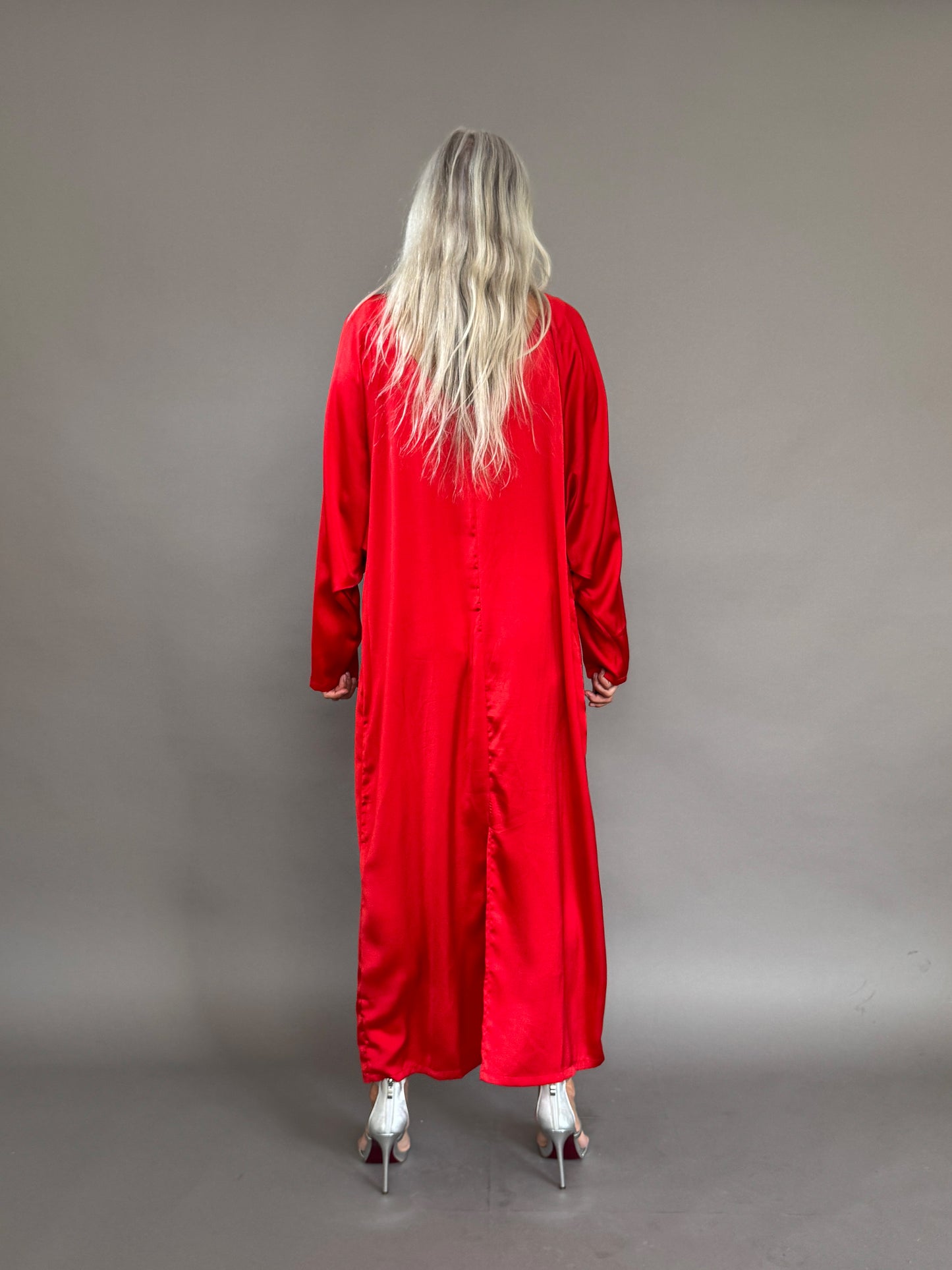 Beautiful red satin maxi dress