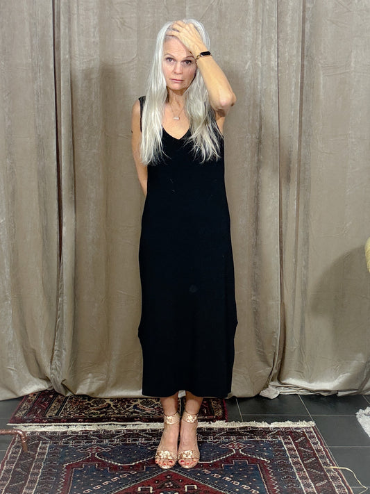 Black linen mix dress