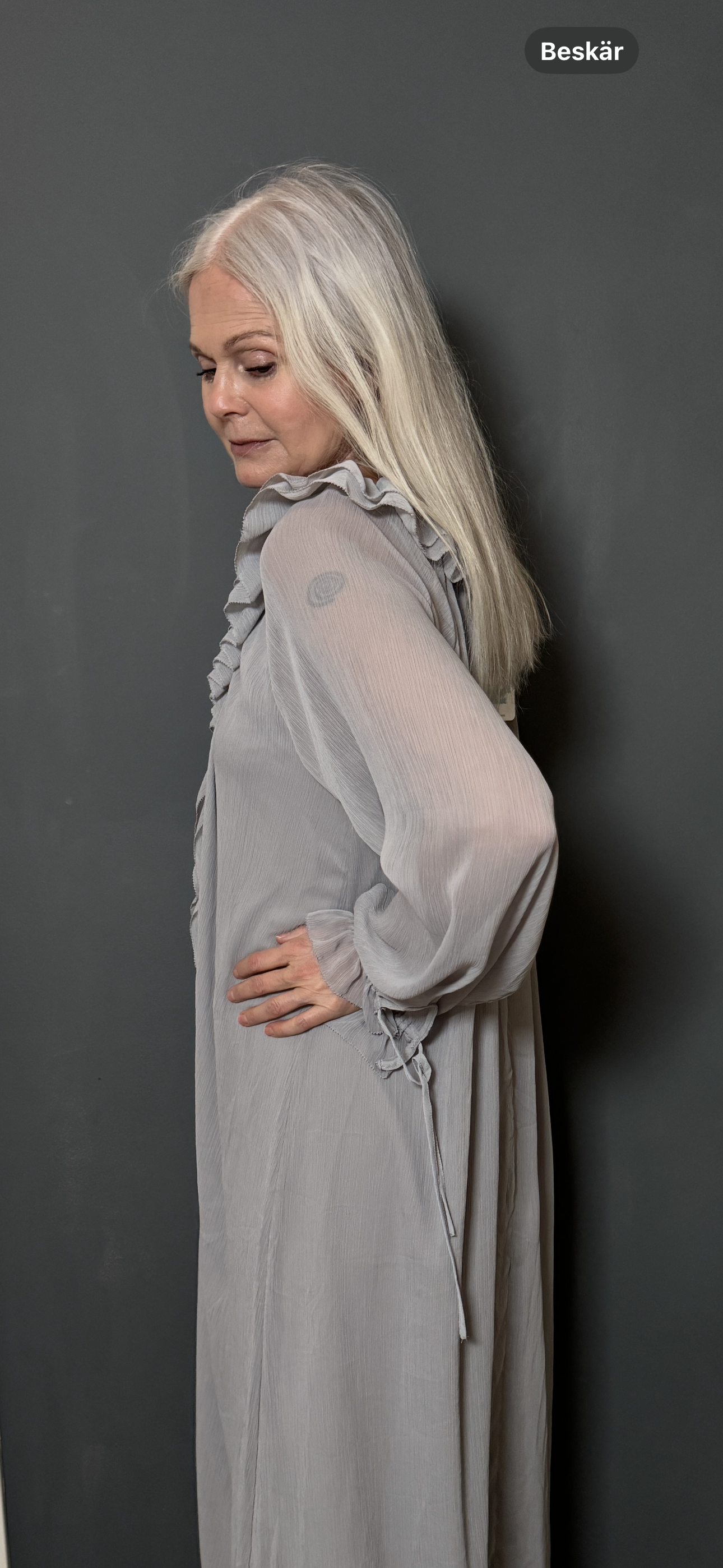 Grey transparent dress with frills