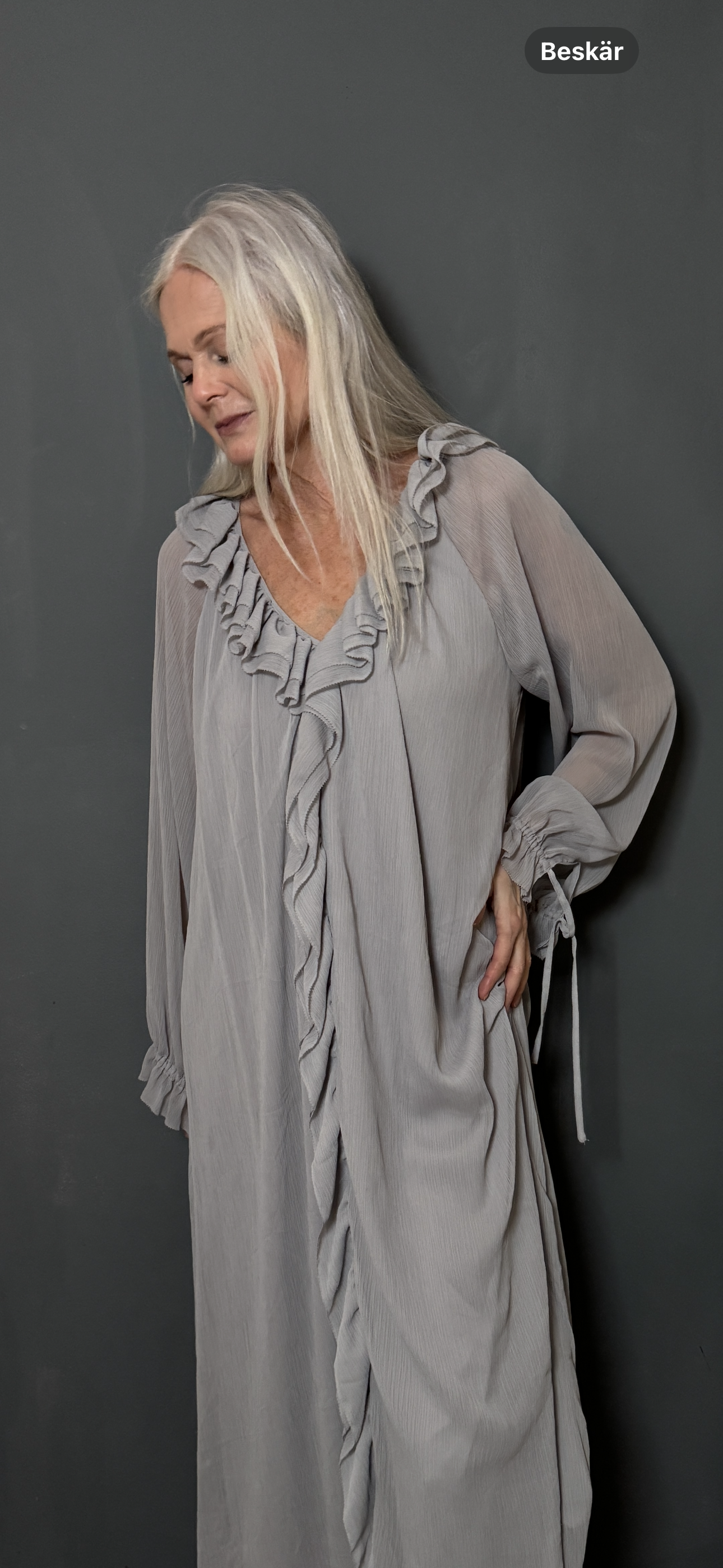 Grey transparent dress with frills