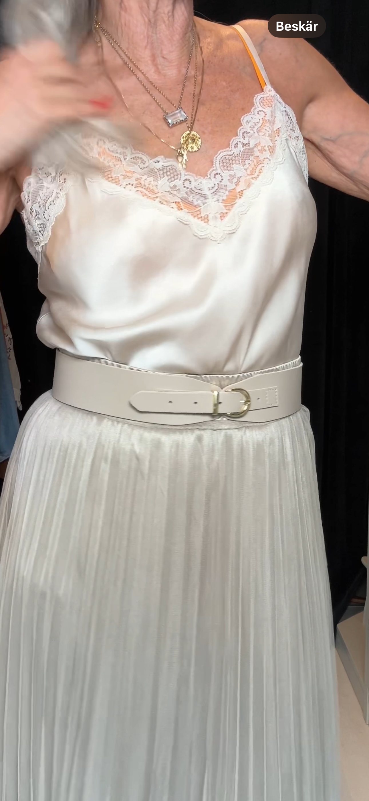 Creme golden plisse skirt