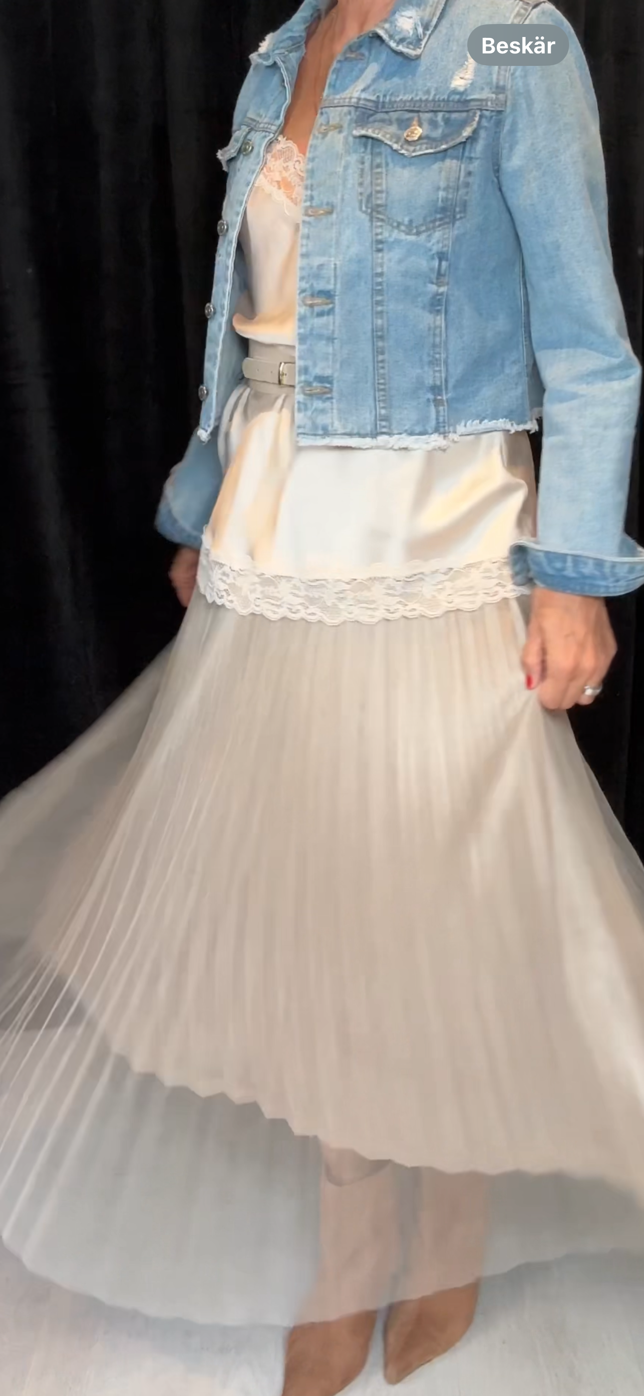 Creme golden plisse skirt