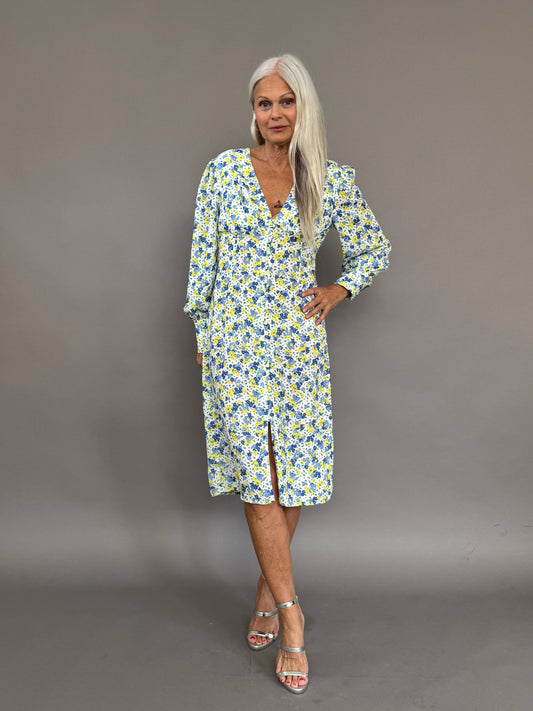 Boho dress with floral pattern yellow and blue
