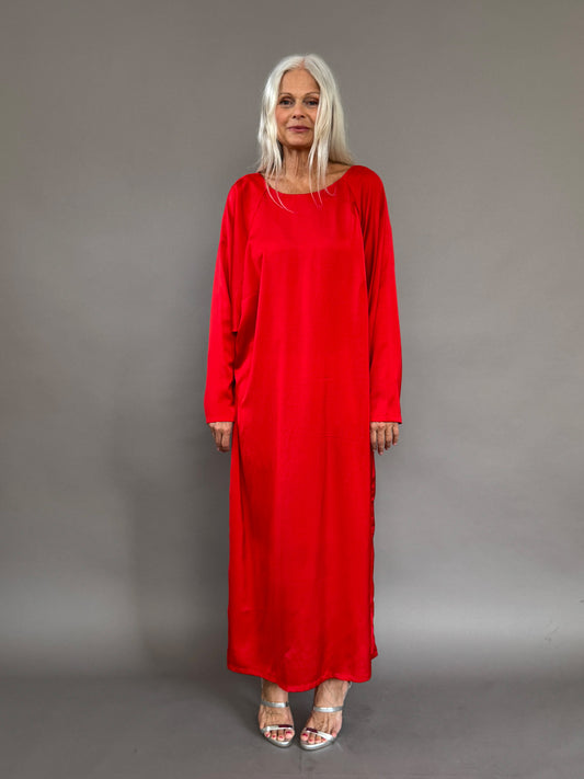 Beautiful red satin maxi dress