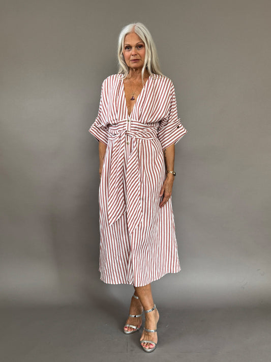 Striped dress with golden buttons